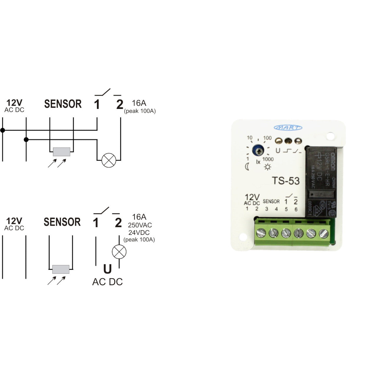 Dämmerungsschalter TS-53-2 12V AC DC - MART-Electronics