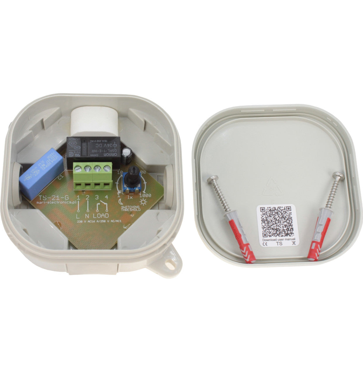 TS-21-G – DÄMMERUNGSSCHALTER EINSTELLBAR MIT KLICK DECKEL – POTENTIALFREI (NO) - MART-Electronics