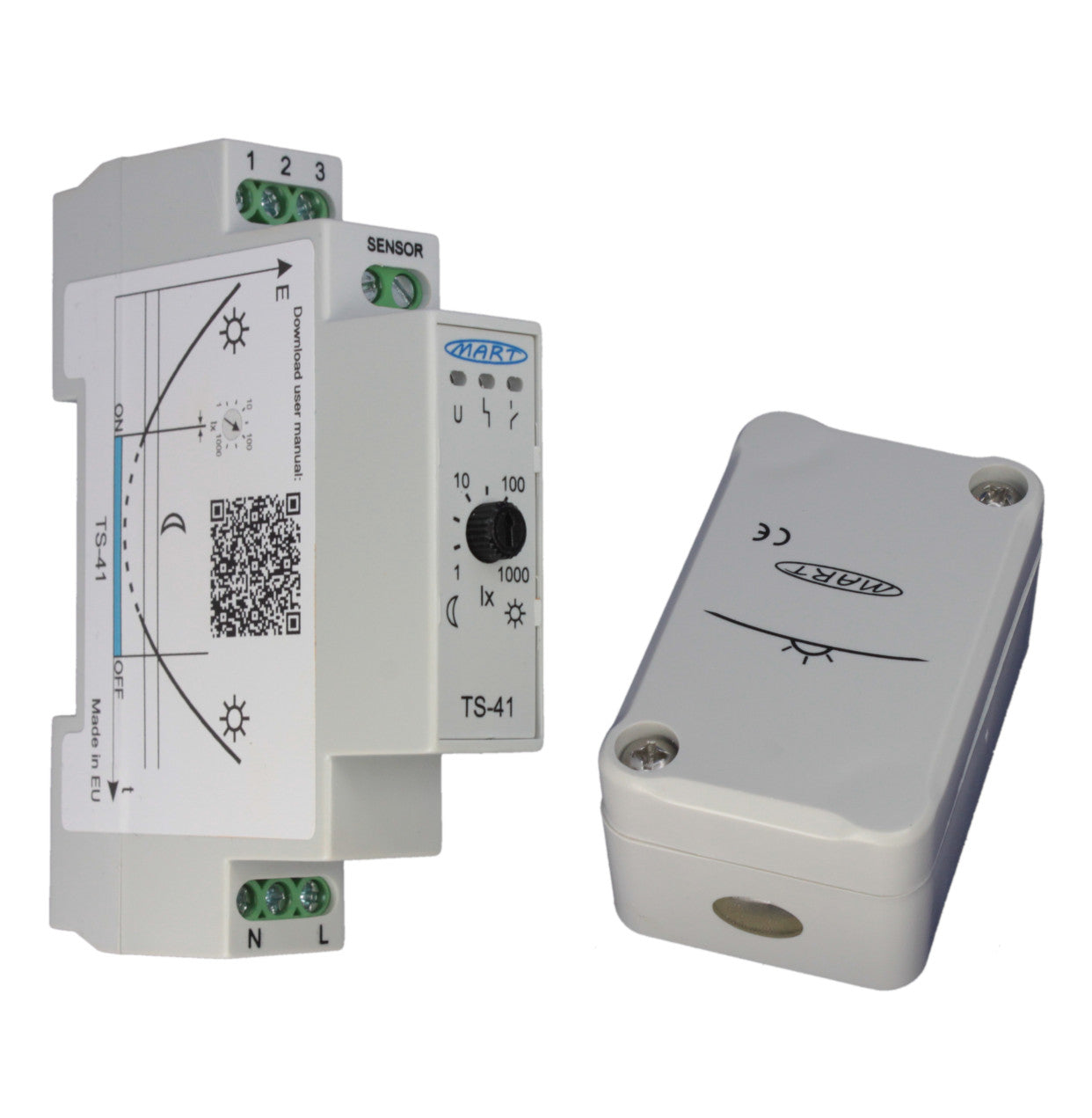 TS-41-4 - Dämmerungsschalter 230V - Hutschiene - Sensorbox (Gummitülle) - MART-Electronics