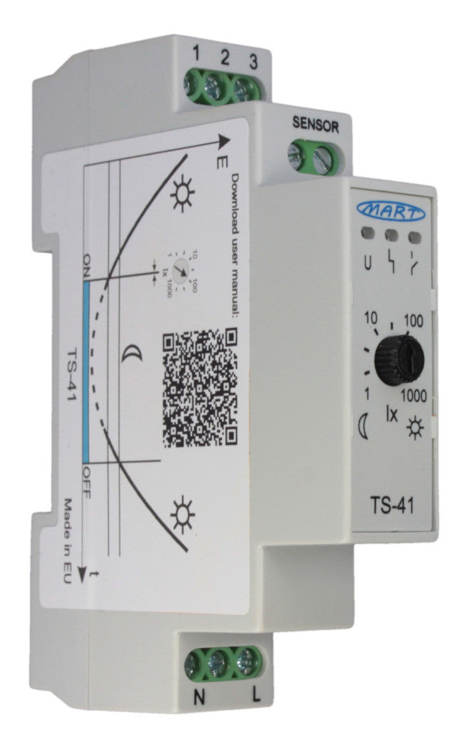 TS-41-4 - Dämmerungsschalter 230V - Hutschiene - Sensorbox (Gummitülle) - MART-Electronics