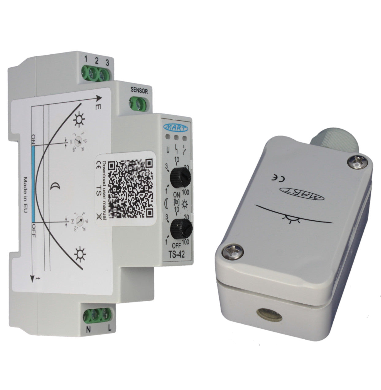 TS-42-3 - Dämmerungsschalter 230V - Hutschiene - 2 Schaltpegel - Sensorbox - MART-Electronics