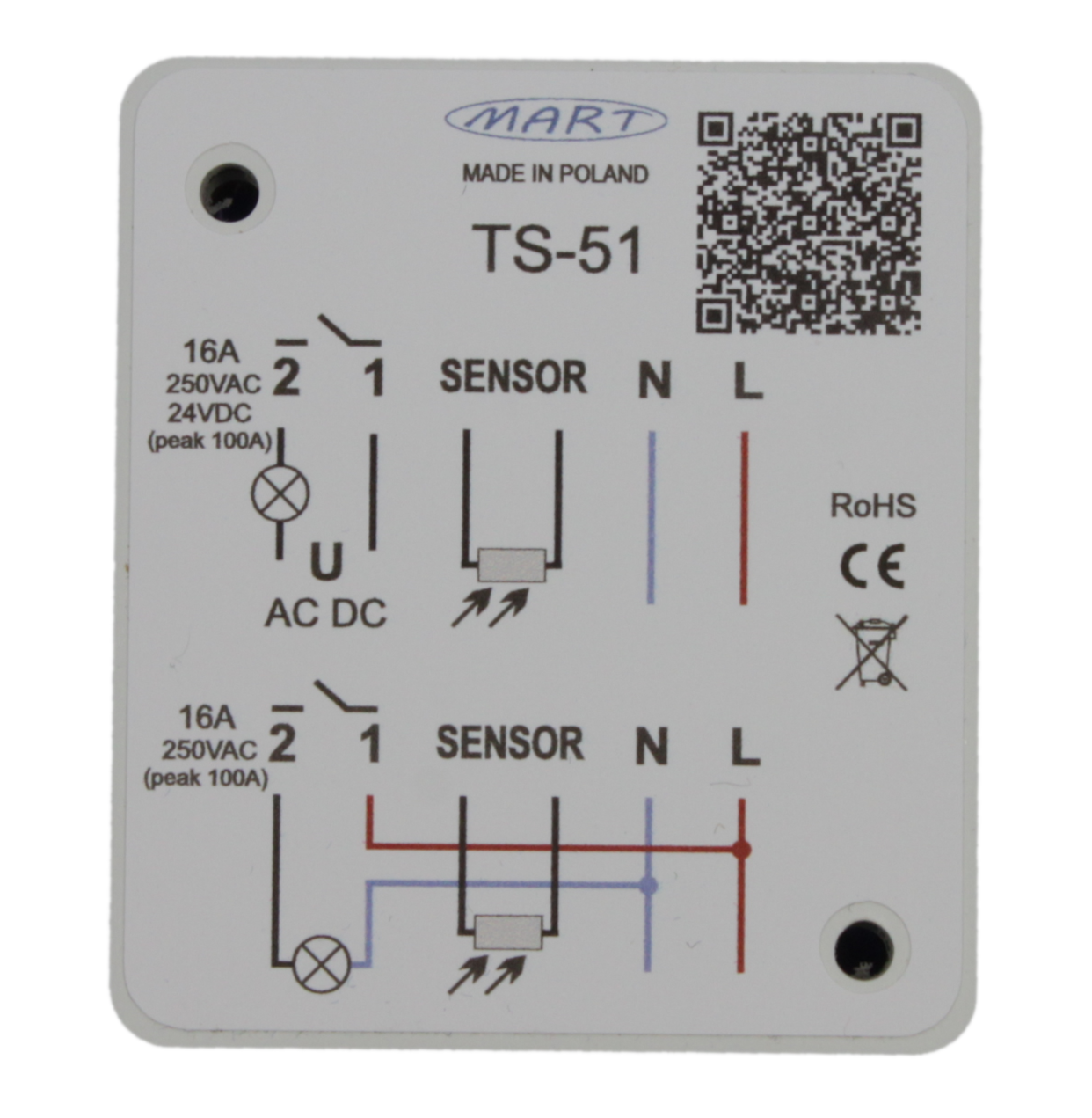 TS-51-2 - Dämmerungsschalter 230V - MINI - Kabelsensor - MART-Electronics