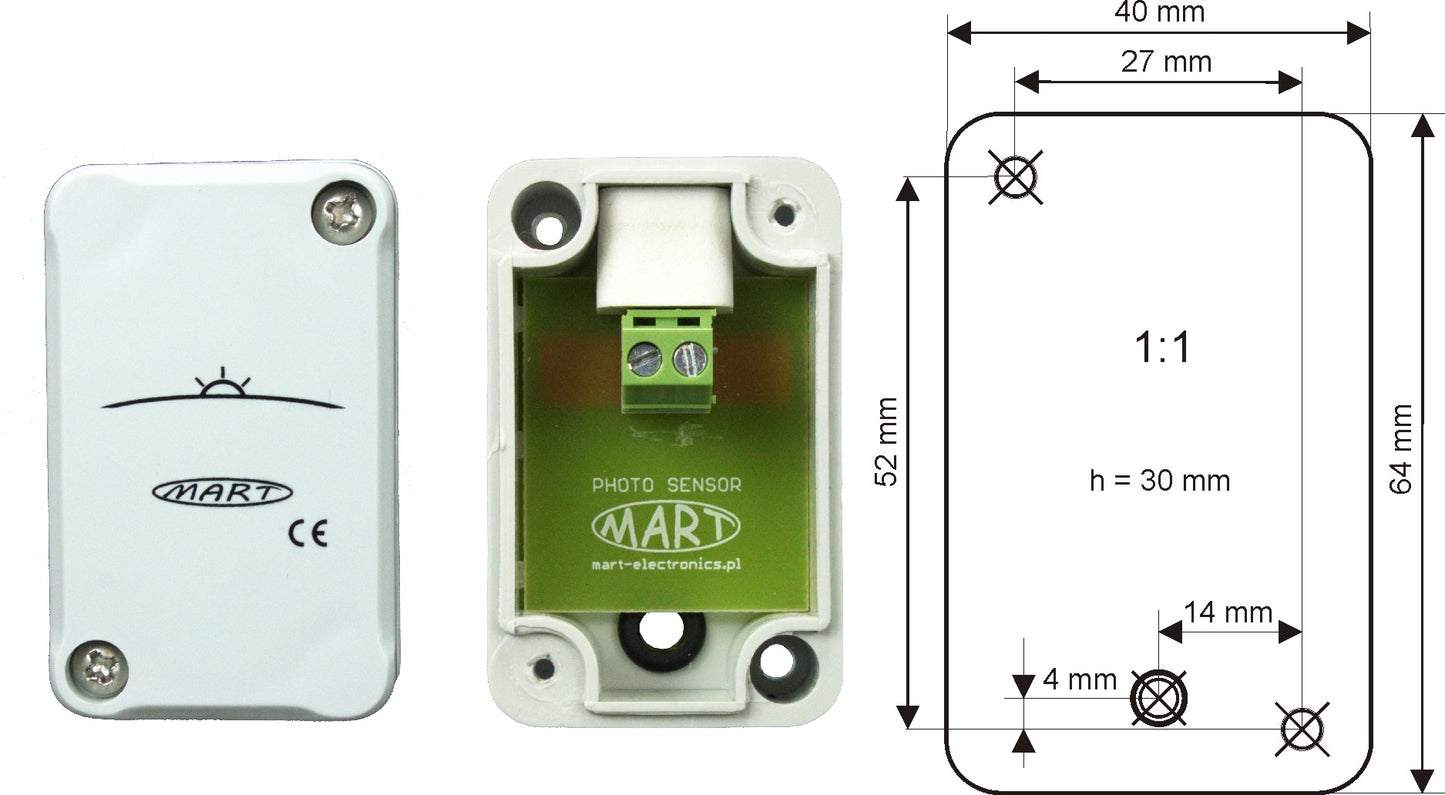 TS-41-4 - Dämmerungsschalter 230V - Hutschiene - Sensorbox (Gummitülle) - MART-Electronics
