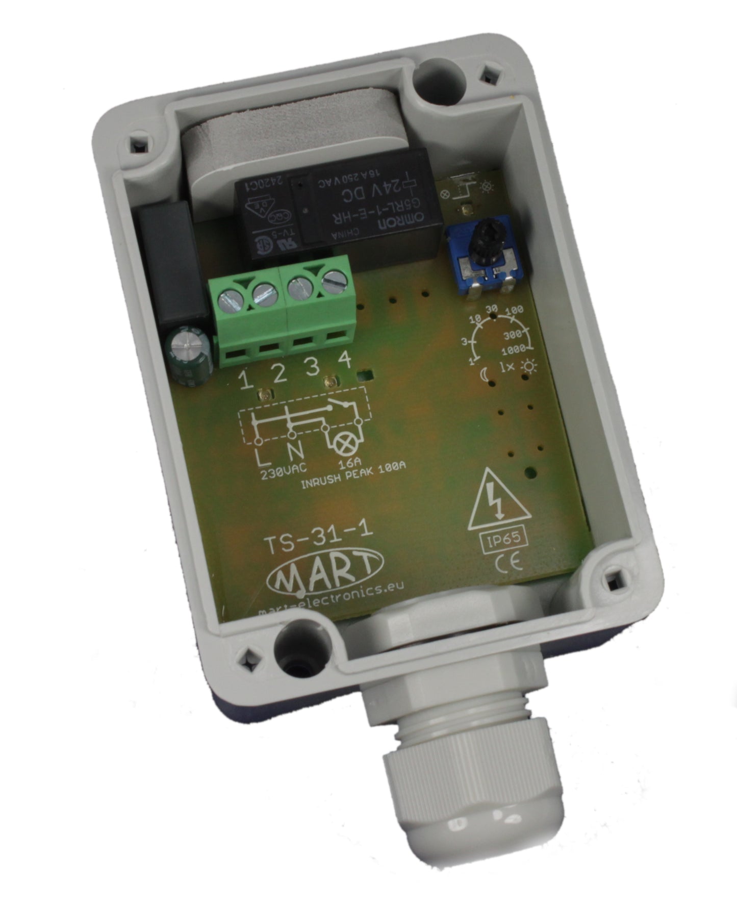 TS-31-1 – DÄMMERUNGSSCHALTER EINSTELLBAR HERMETISCH MIT KABELVERSCHRAUBUNG - MART-Electronics