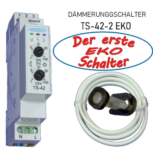 TS-42-2 – DÄMMERUNGSSCHALTER 230V – HUTSCHIENE – 2 SCHALTPEGEL 230V AC - MART-Electronics