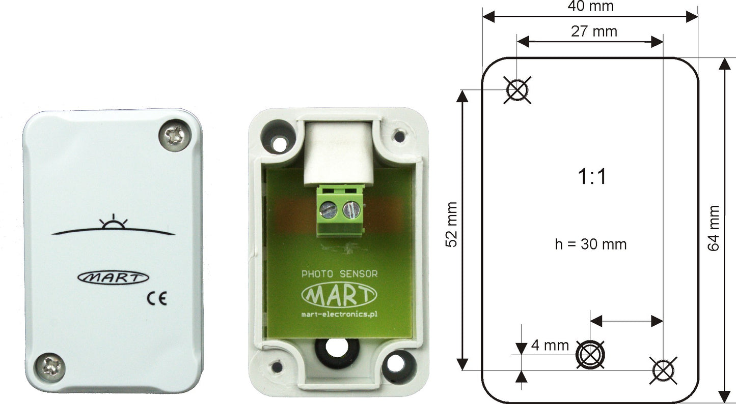 TS-42-4 - Dämmerungsschalter 230V - Hutschiene - 2 Schaltpegel - Sensorbox(Gummitülle) - MART-Electronics