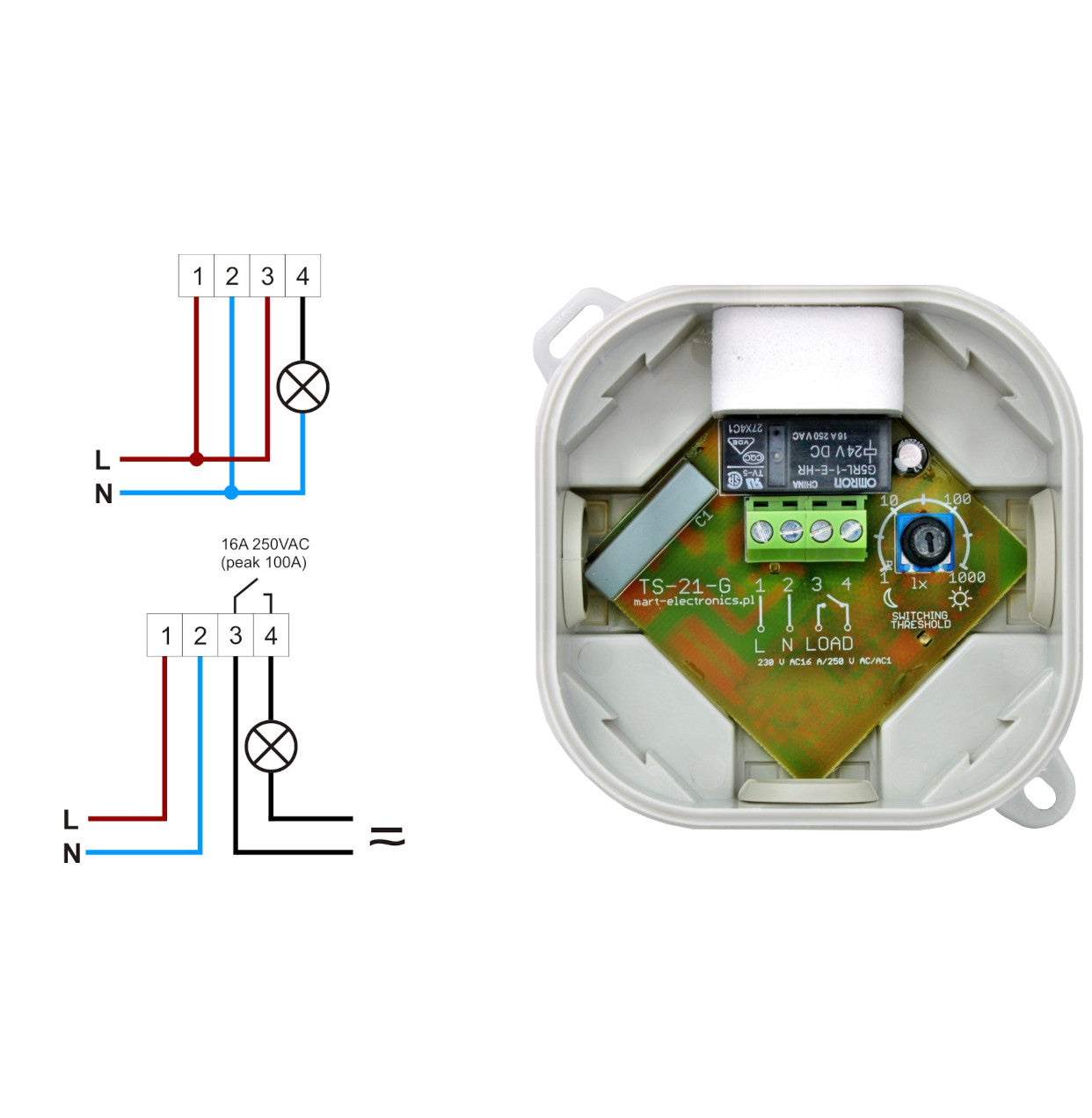 TS-21-G – DÄMMERUNGSSCHALTER EINSTELLBAR MIT KLICK DECKEL – POTENTIALFREI (NO) - MART-Electronics