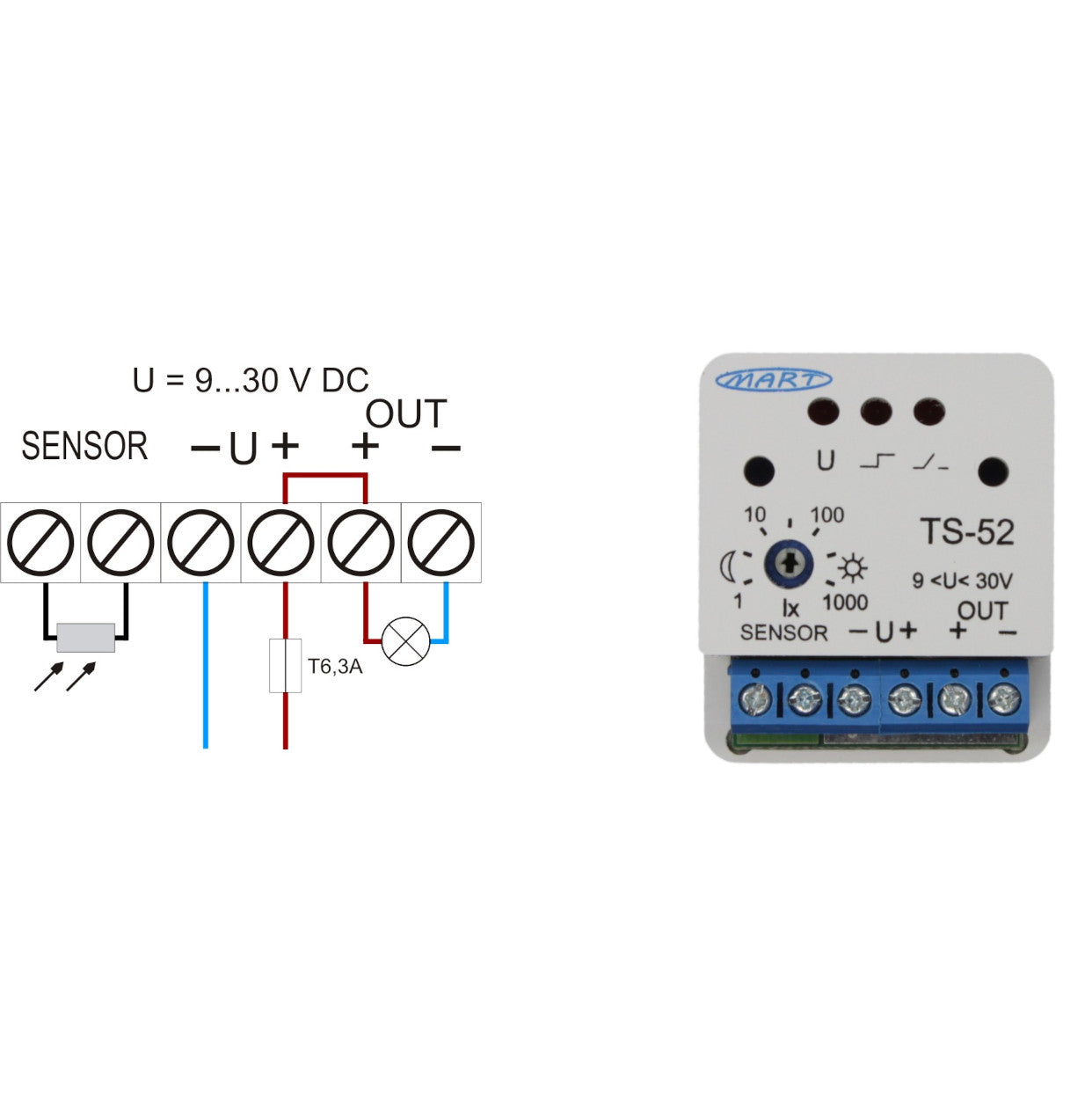 TS-52-4 - Dämmerungsschalter 9...30V - MINI - Sensorbox (Gummitülle) - MART-Electronics